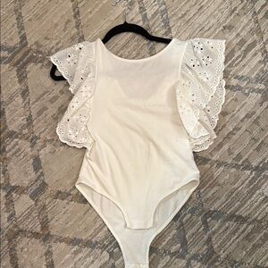 Zara Cream Lace Bodysuit with Flutter Sleeves